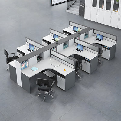 Office Workstation Desk with Privacy Panel, Cable Management & Glass Top for Home Office