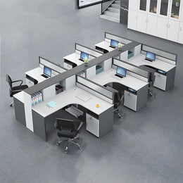 Office Workstation Desk with Privacy Panel, Cable Management & Glass Top for Home Office