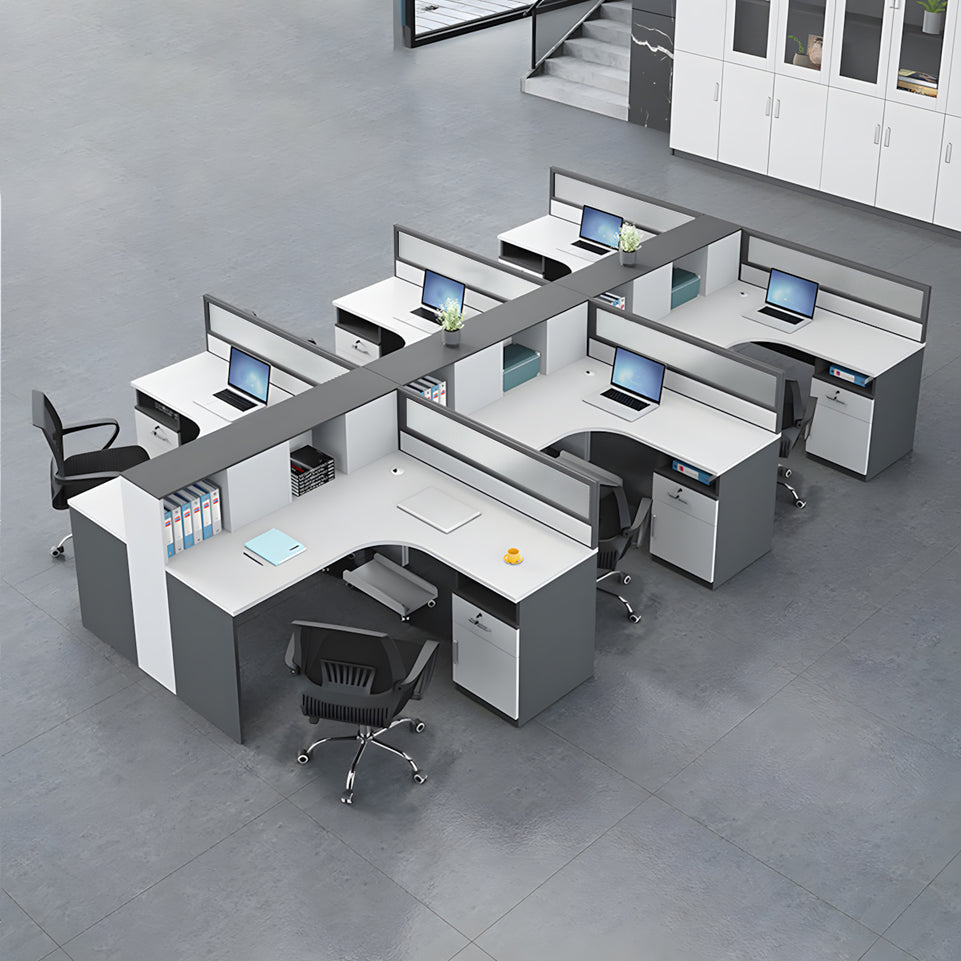 Office Workstation Desk with Privacy Panel, Cable Management & Glass Top for Home Office