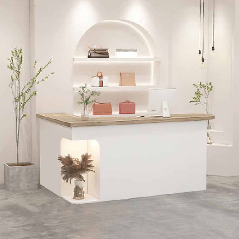 L-Shaped Reception Desk 59-79 in Wide with Cable Management, LED Lighting & File Drawers