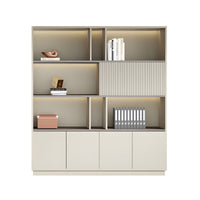 Storage Cabinet, Khaki With LED Strip, Elegant Storage Cabinet With Soft Lighting Strip and Open Storage finish, L63" x W16" x H79", for office storage...