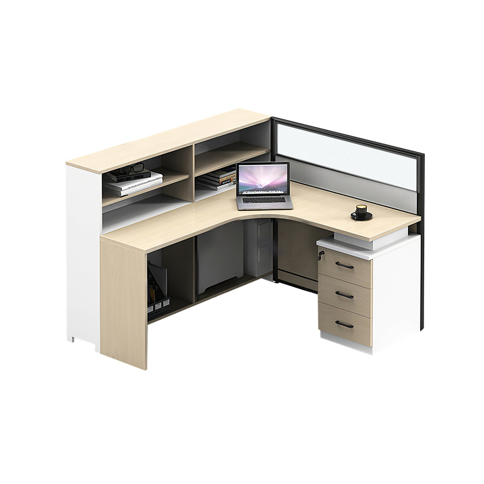 L-Shaped Office Desk with Built-In Outlets, Cable Management & Glass Top for Home Office