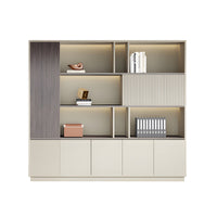 Storage Cabinet, Khaki With LED Strip, Elegant Storage Cabinet With Soft Lighting Strip and Open Storage finish, L79" x W16" x H79", for office storage...