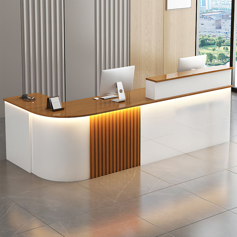 L-Shaped Reception Desk 47-150 in Wide with Keyboard Tray, Lockable & Transaction Counter
