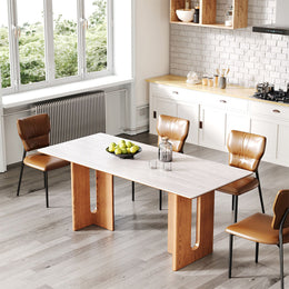 Modern Sintered Stone Dining Table with Thick Double-layer Top & Solid Oak Frame for 4–6 People(In Stock)