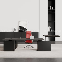 Luxury L-shaped Executive Standing Desk with Smart Power Outlet & Large Side Storage Cabinet (94–126")
