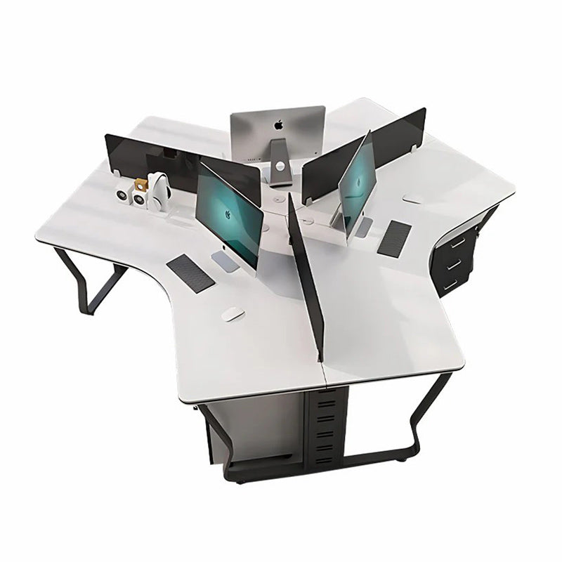 Modern 3 Person Office Desk with Cable Management and Cabinet BGZ-015-W (West Coast)