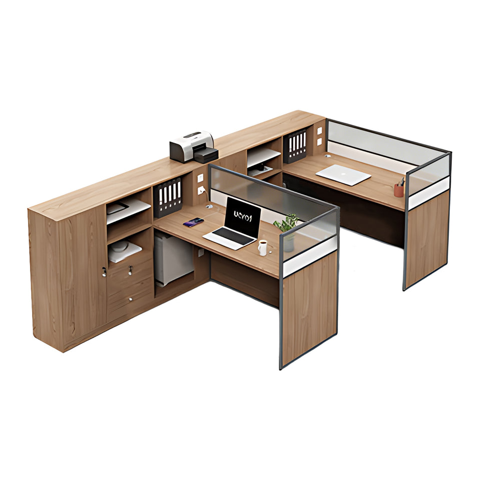 Modern Office Desk with Cable Management, Lockable & File Drawers for Home Office