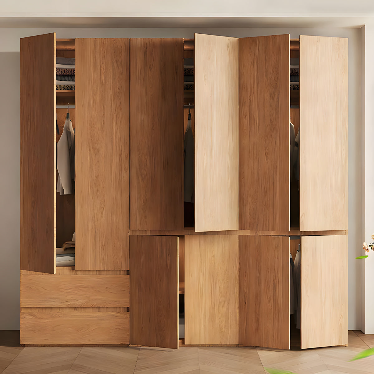 Vintage Wardrobe with Grooved Handle & Hanging Rod for Bedroom CWG-2136