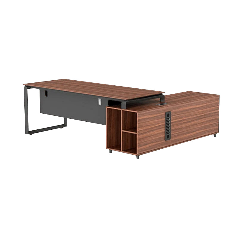 Walnut Color Executive Desk Moder Office Desk with Side Cabinet Customizable LBZ-1082