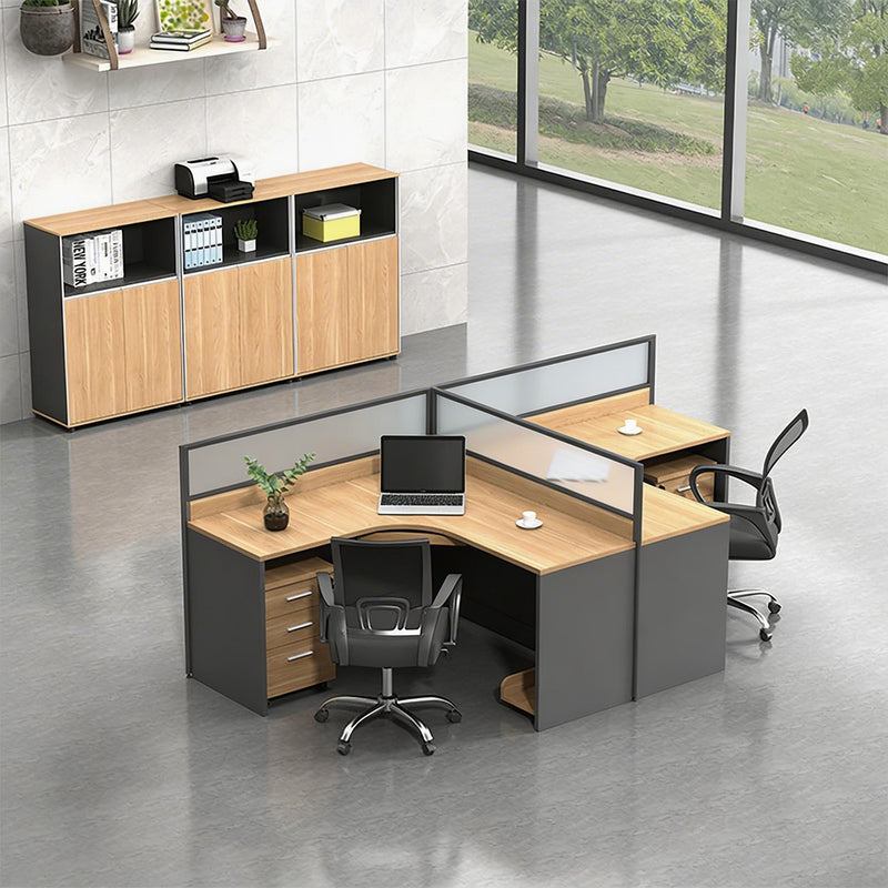Modern Office Desk with Built-In Outlets, Cable Management & Glass Top for Home Office