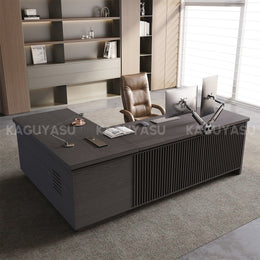 L-Shaped Executive Desk with Built-In Power, Side Storage & Slatted Modesty Panel