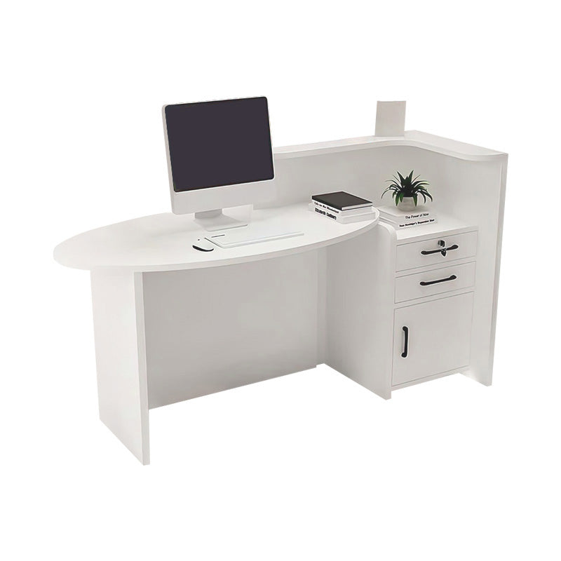 Oval Small Reception Desk with Corner and Lockable Drawer for Barbershops and Clothing Stores JDT-1055