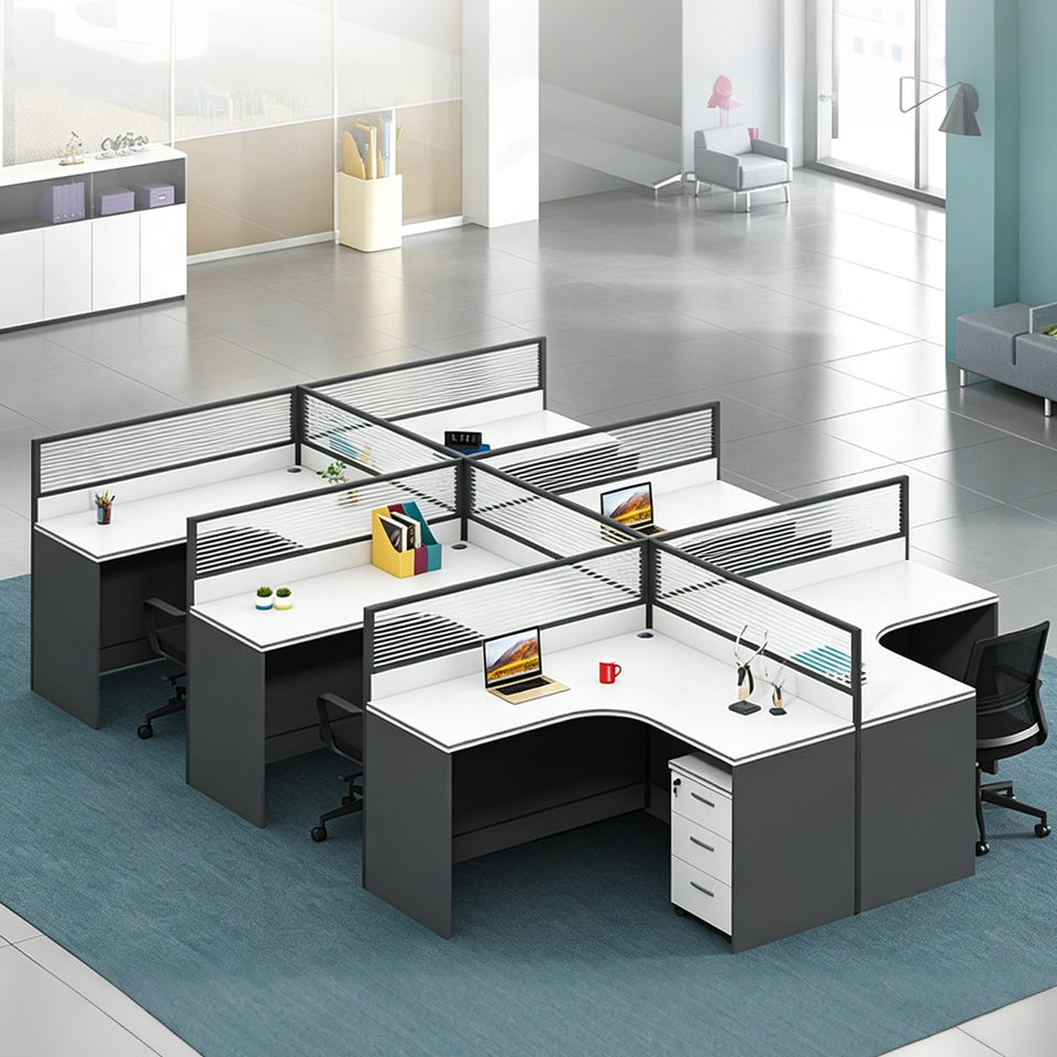 Modern Office Desk with 1" Thick Desktop, Frosted Privacy Panel, Integrated Cable Management & Mobile Storage Cabinet for Professional Workspaces