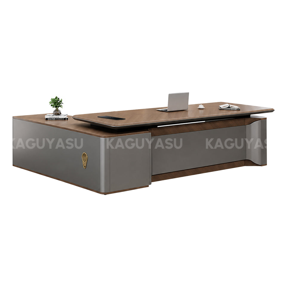 Premium Height-adjustable Executive Desk with Slide-out Power Outlet, Wireless Charging & Side Storage Cabinet (79–102")