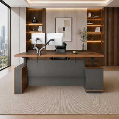 Height-Adjustable Executive Desk with Dual Motors, Power Hub, and Locking Storage(In Stock)