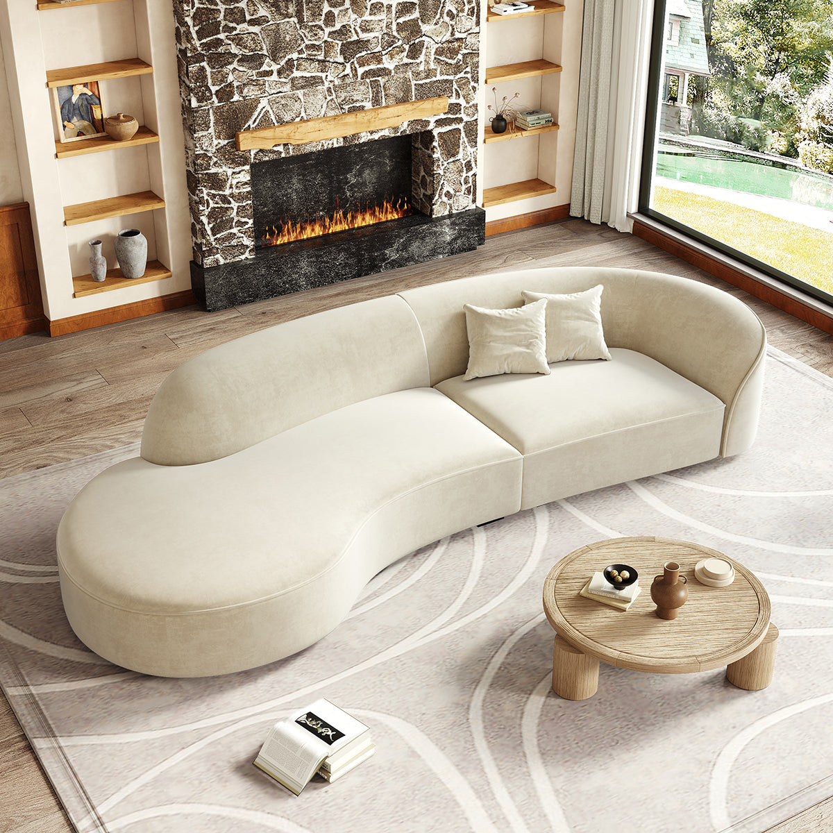 Minimalist Soft Curved Sofa with Single Armrest for Living Room BSF-0003（In Stock）