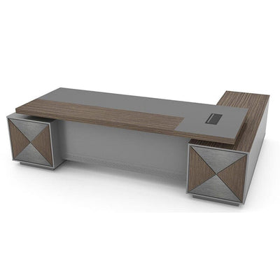 Stylish Executive Desk Walnut Color L-Shape Corner Desk with Side Cabinet Wiring Box Customizable LBZ-1086