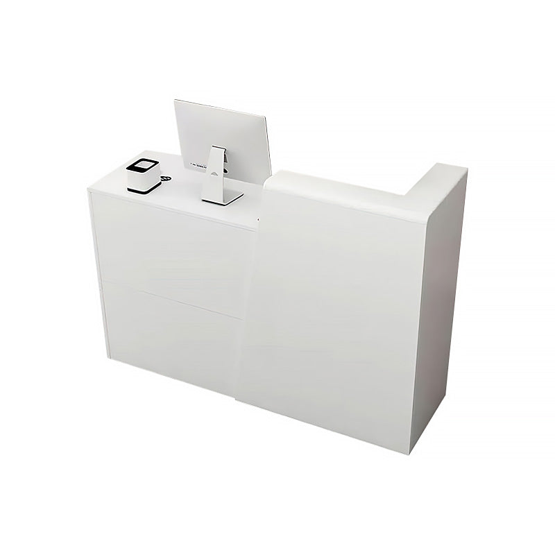 Color-Blocked Straight Reception Desk with Keyboard Tray and Lockable Drawer – Ideal for Clothing Stores and Salons JDT-102