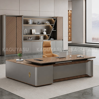 Premium Height-adjustable Executive Desk with Slide-out Power Outlet, Wireless Charging & Side Storage Cabinet (79–102")