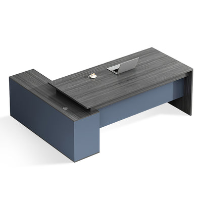 L-Shaped Executive Desk with Side Storage, Lumbar Support & Privacy Panel for Home Office