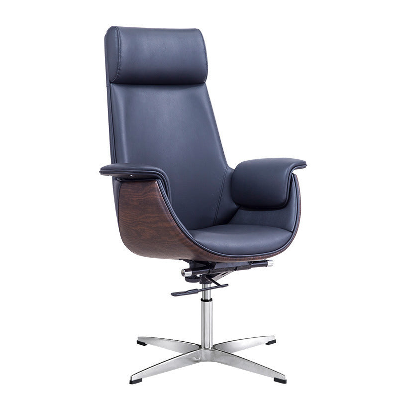 White Ergonomic Executive Adjustable Leather Office Chair with Wheels and Headrest LBY-M020