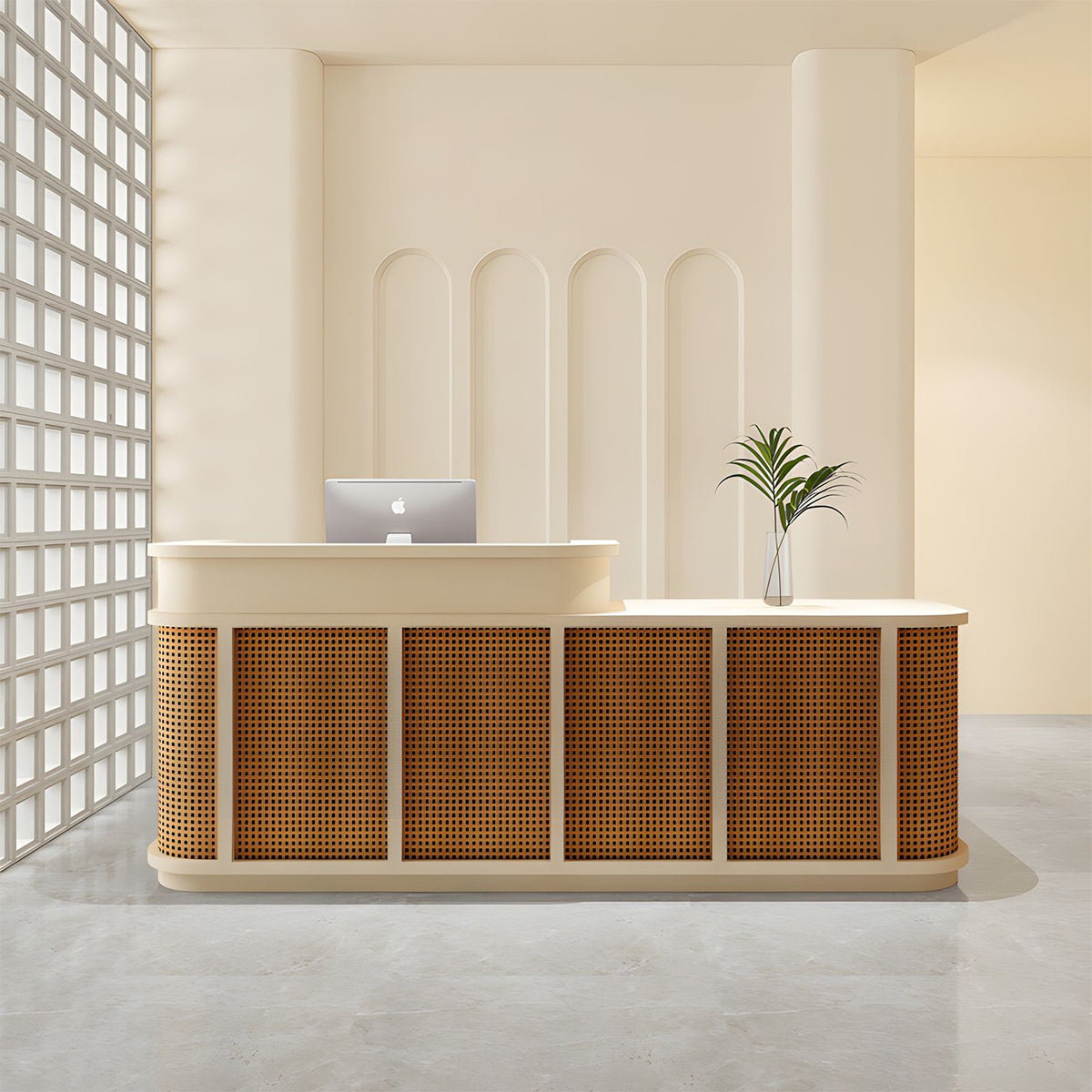 Vintage Minimalist Reception Desk Rattan Storage Keyboard Tray JDT-2295