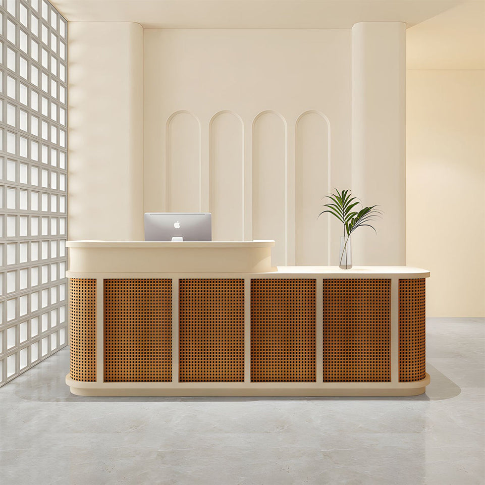 Vintage Minimalist Reception Desk Rattan Storage Keyboard Tray JDT-2295