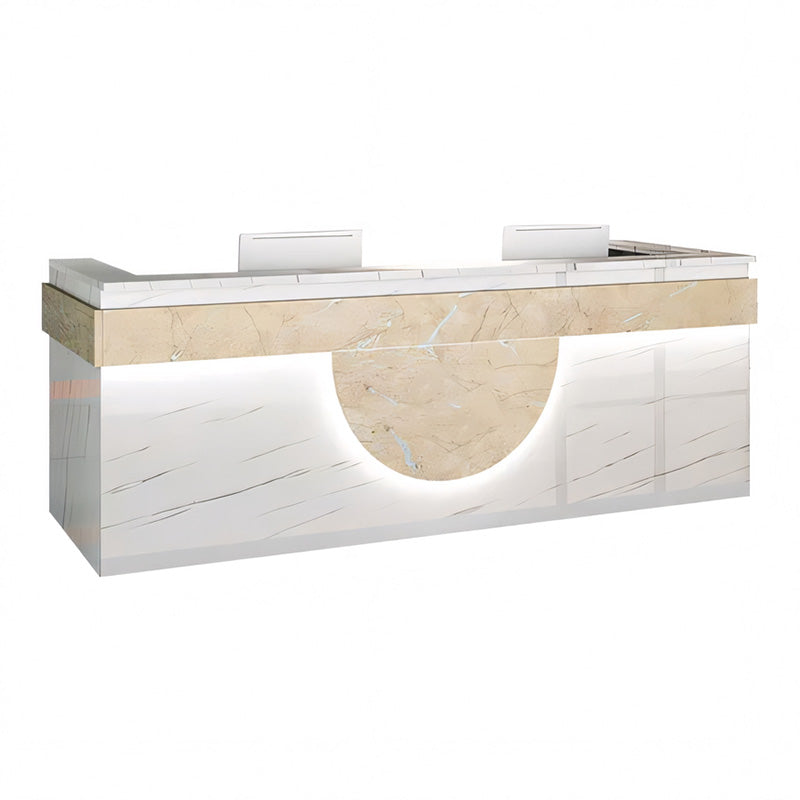 Color-Blocked Curved Straight Front Desk with Shelf and Lockable Drawers for Office JDT-10149