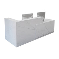 Color-Blocked L-Shaped Reception Desk with Keyboard Tray and Lockable Drawer for Offices and Hotels JDT-011