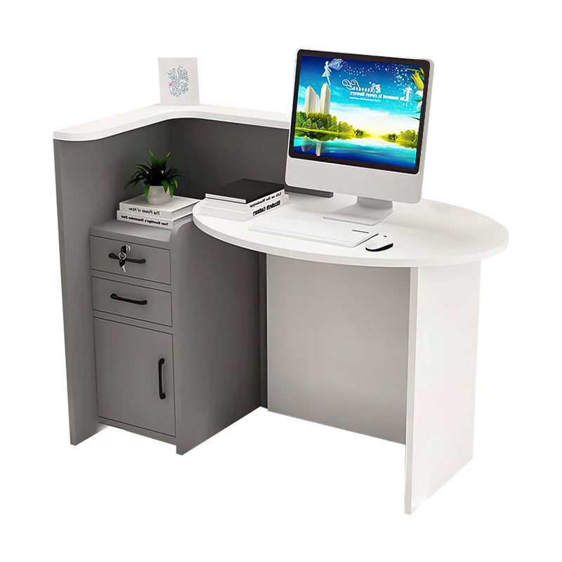 Oval Desktop Small Reception Desk with Corner and Lockable Drawer for Barbershops and Clothing Stores JDT-1055