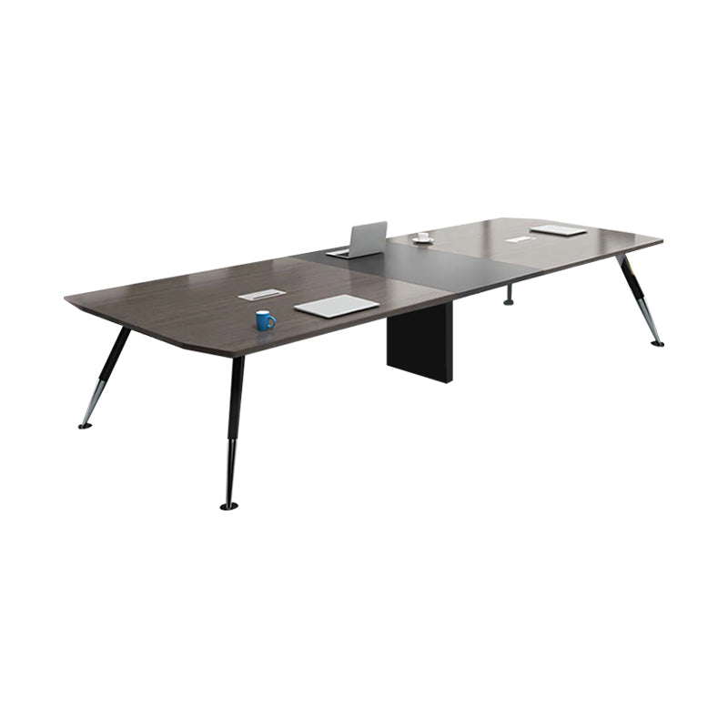 Sleek Long Conference Table Set with Outlets Steel Legs and Melamine Resin HYZ-10106