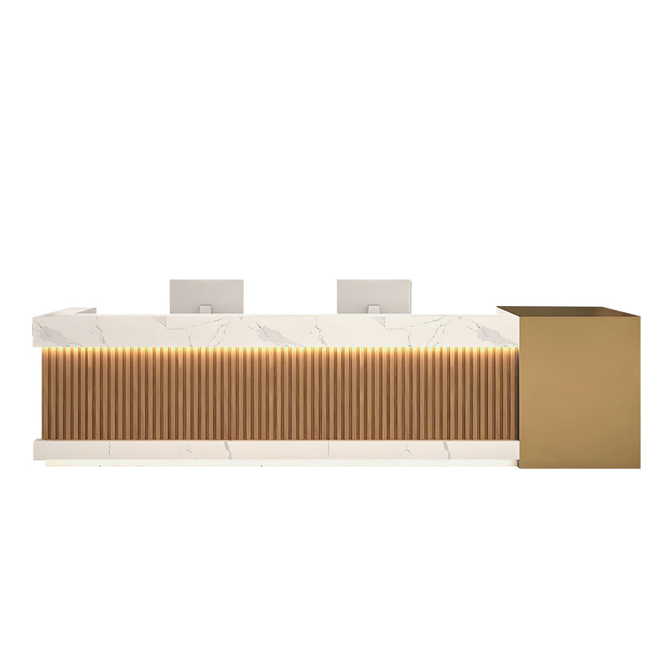 Striped Color-Blocked Front Desk with 7 Drawers and 5 Storage Cabinets for Office JDT-076