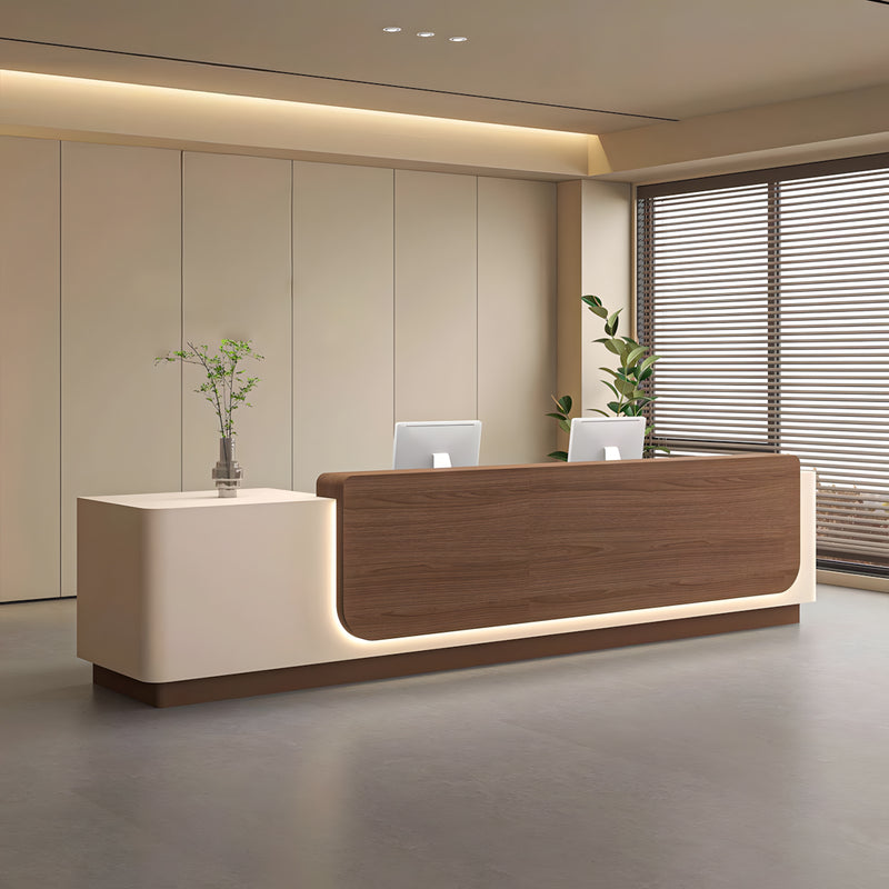 Retail Reception Desk 63-157 in Wide with File Drawers, LED Lighting & Transaction Counter