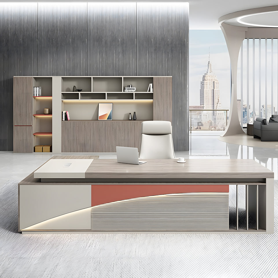 Office Furniture Luxury Executive Desk With Leather Handles L-Shape Corner Desk Dial Lock LBZ-1072