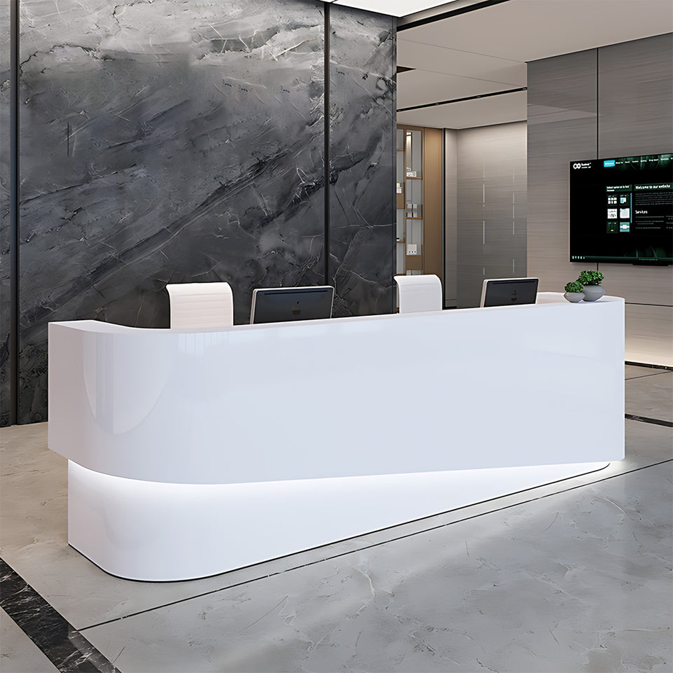 Curved Color-Blocked Straight Reception Desk with Ample Legroom and Drawer for Hotels JDT-1019