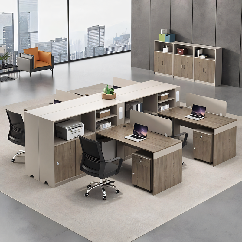 Office Workstation Desk with Built-In Outlets, Cable Management & Side Storage