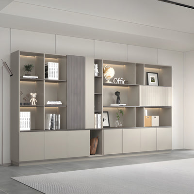 Storage Cabinet, angled product view, Elegant Storage Cabinet With Soft Lighting Strip and Open Storage finish, for office storage space, office...