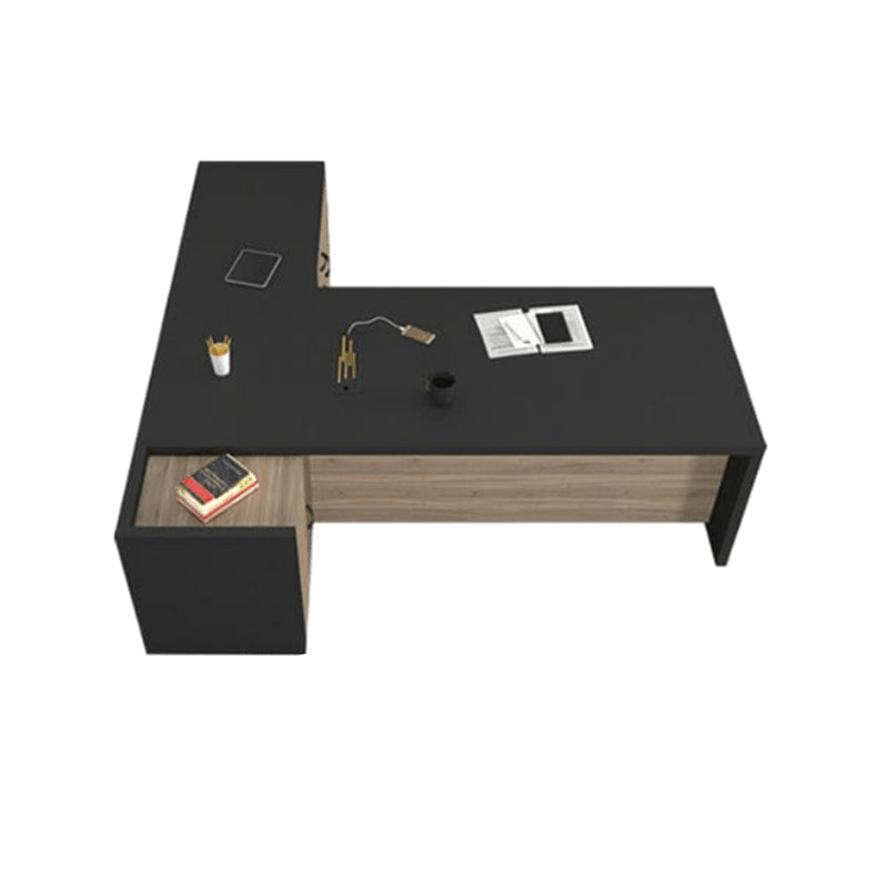 Modern Office Black Executive Desk Presidential Desk with Side Cabinet Drawers Customizable LBZ-1077