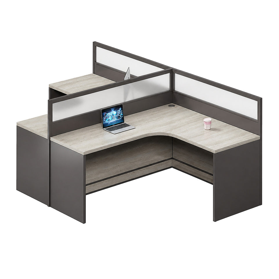 Professional Office Workstation Desk with Privacy Panels, Storage Cabinet & Organized Cable Management
