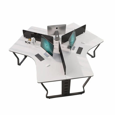 Modern 3 Person Office Desk with Cable Management and Cabinet BGZ-015-W (West Coast)