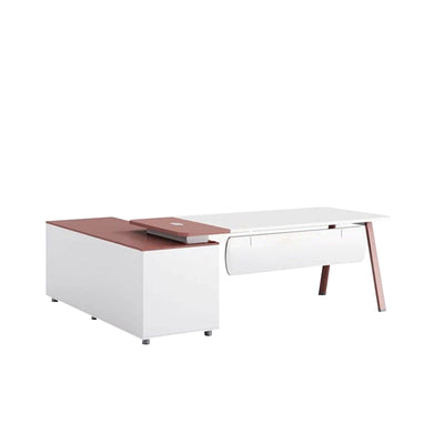 White Executive Desk L-Shape Corner Desk Office Desk with Dial Locks and Wiring Holes Customizable LBZ-1080