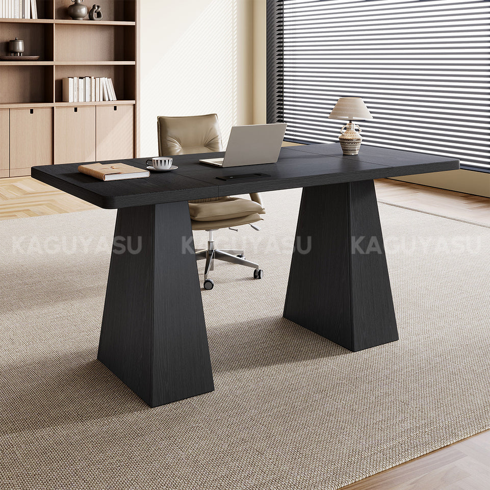 Office Desk with Built-In Power Hub, Reinforced Desktop and Steel-Wood Frame