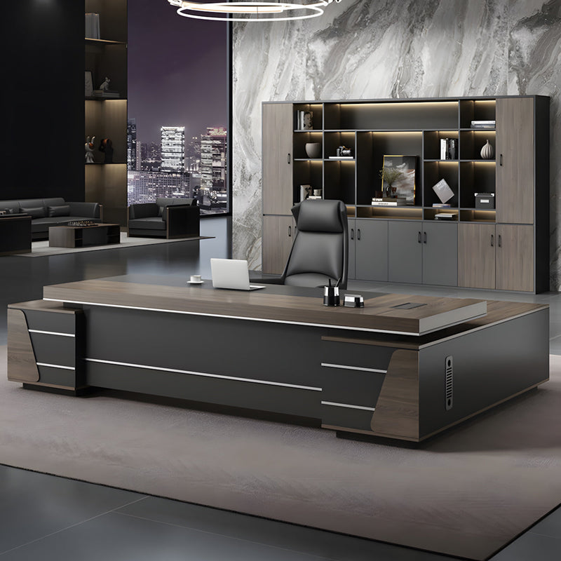 L-Shaped Executive Desk with Lockable, Side Storage & File Drawers for Home Office
