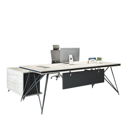 White Modern Stylish Office Desk Executive Desk Simple with Side Cabinet Wiring Holes LBZ-10108