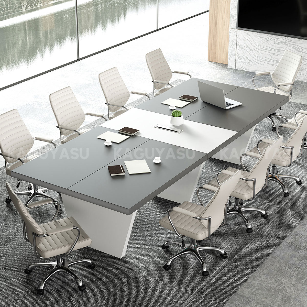 Modern Two-Tone Rectangular Conference Table with Architectural Legs MBS-HYZ-3002