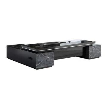 Modern Executive Desk with Cable Management, Side Storage & Marble Top for Home Office