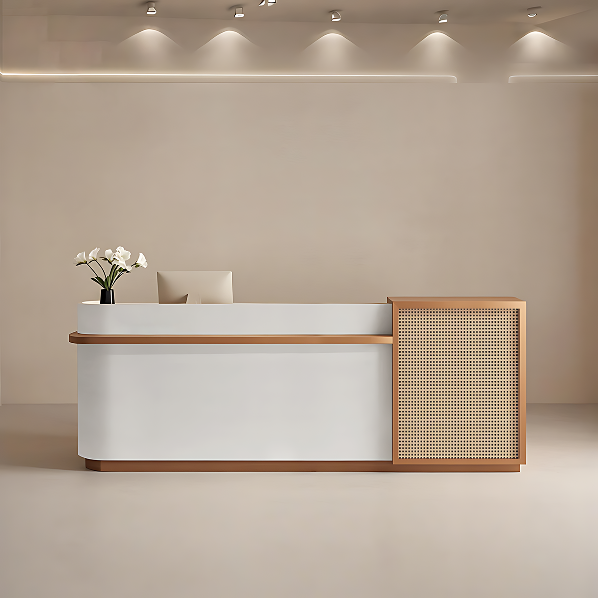 Natural Rattan Reception Desk Modern Office Furniture Storage Drawers JDT-2294