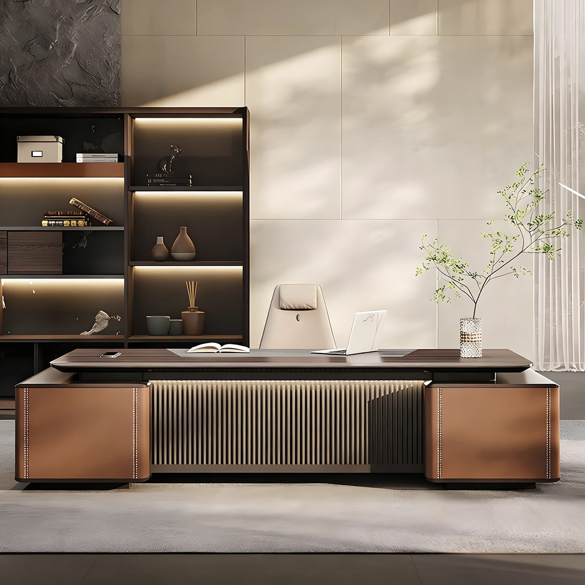 Modern L-Shaped Executive Desk with Side Cabinet for CEO Office LBZ-2283