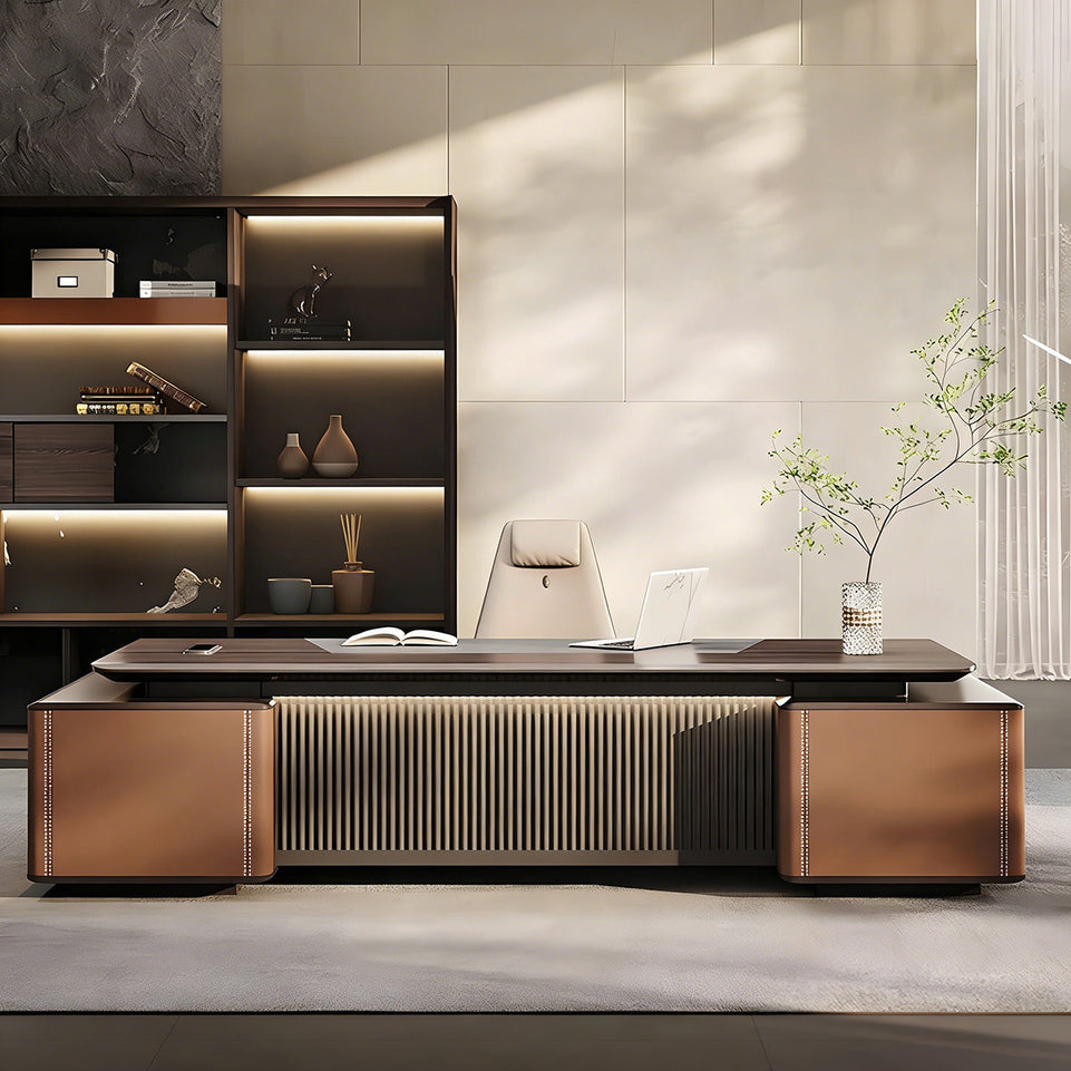 Modern L-Shaped Executive Desk with Side Cabinet for CEO Office LBZ-2283